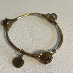 Bourbon & Bowties Gold toned Wire Wrapped Bracelet Bangle 3 Brown Agate Stones